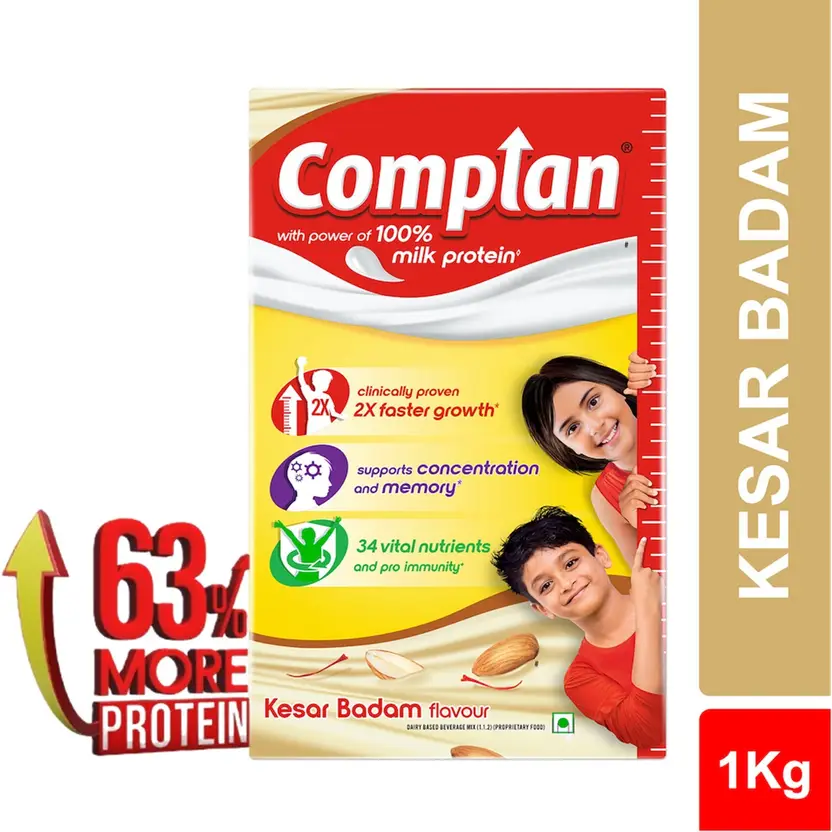 Complan Nutrition Drink Powder for Children, Kesar Badam Flavour, Carton